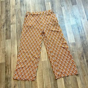 Cotton Bleu Orange Patterned Wide Leg Pants Size Large